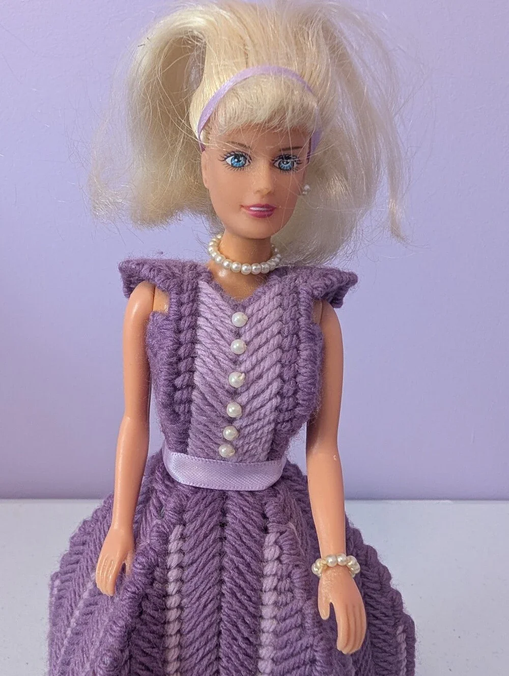 Vintage Toilet Paper Holder Lovely Patsy Doll Purple Stitching On Plastic Canvas